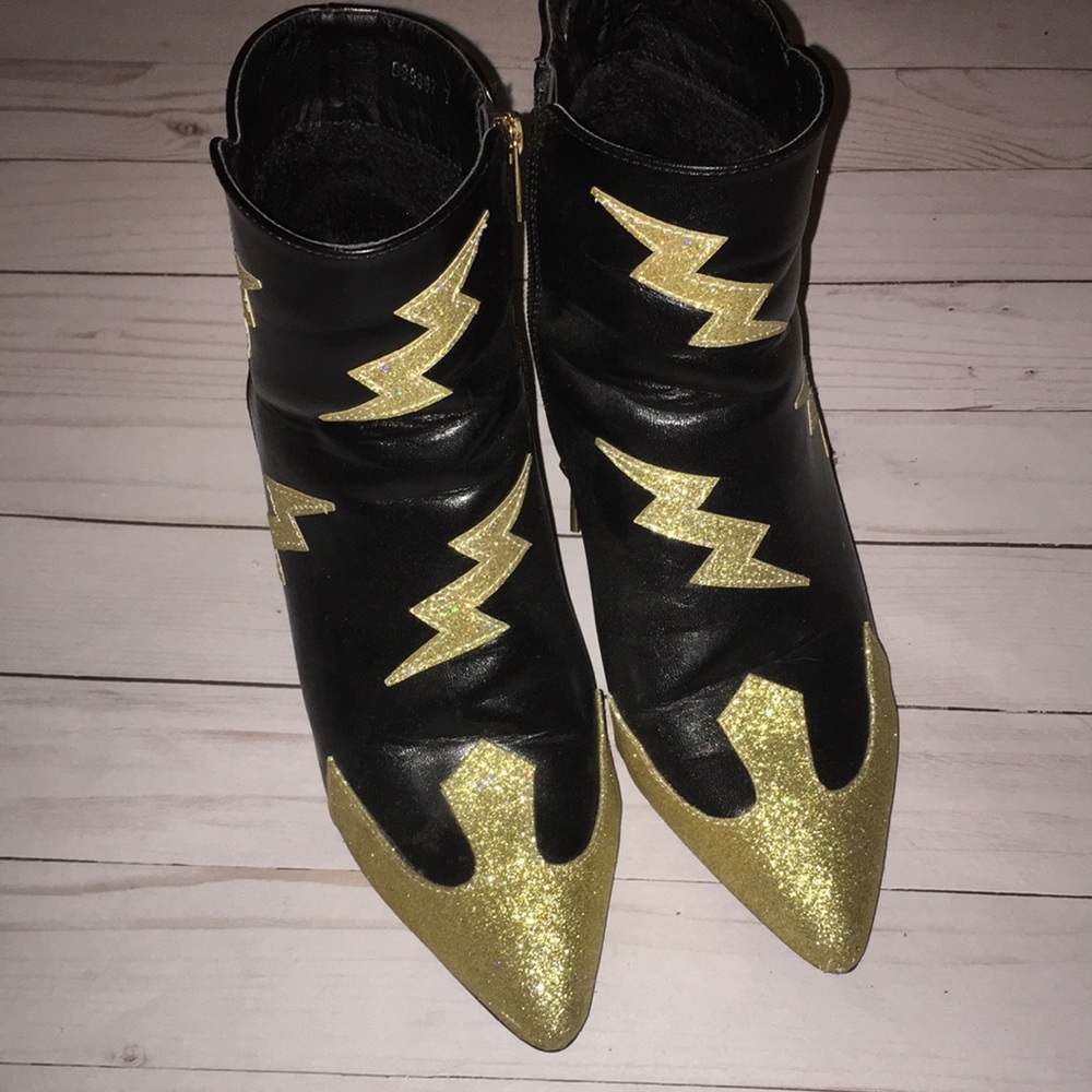 Gold and black lightning booties